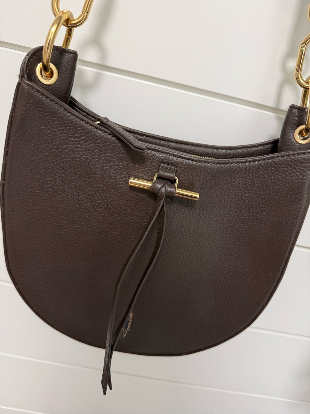 Thacker Dark Brown Leather Crossbody Bag with Gold Hardware